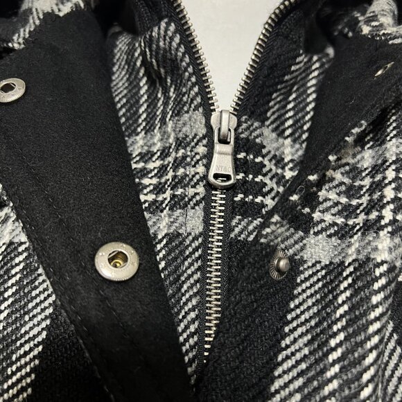 New York & Company Plaid Hooded Jacket Black White M Snap Zip Wool Blend - Picture 9 of 12